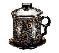 Tea Talent Porcelain Tea Cup with Infuser Lid and Saucer Sets, Chinese Jingdezhen Ceramics Coffee Mug Teacup Loose Leaf Brewing System for Home Office