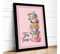 Tea Time Botanical Framed Wall Art Print A1 (84.1×59.4cm) Black, Wall Decor for Living Room, Bedroom, Office & Home, Ready to Hang, Art Gift
