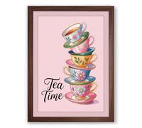 Tea Time Botanical Framed Wall Art Print A3 (42×29.7cm) Walnut, Wall Decor for Living Room, Bedroom, Office & Home, Ready to Hang, Art Gift