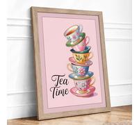 Tea Time Botanical Framed Wall Art Print A4 (29.7×21cm) Oak, Wall Decor for Living Room, Bedroom, Office & Home, Ready to Hang, Art Gift