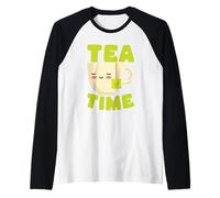 Tea Time Cute Cup Cartoon Relaxation Lover Raglan Baseball Tee