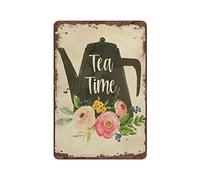 Tea Time Floral Summer Vintage Poster Metal Tin Sign Art Wall Plaque Decor Retro Iron Painting Aluminum Sign for Home Men Cave Bar Coffee Outdoor Garage Decor 8"x12"