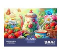Tea Time Garden 1000 Pc Sturdy Cardboard Puzzle Fresh Berries And Tea in A Garden for All Ages Home Relaxation Screen Free Entertainment 38x26cm/1000pcs