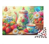Tea Time Garden1000 Pieces Cardboard Tea Strawberry Jigsaw Puzzle Set Adults Fun Family Game Concentration Training After School Activity 70x50cm/1000pcs