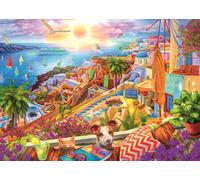Trefl Premium Plus Quality - Tea Time Puzzle - Glimpse of Santorini - 1000 Pieces, Series of Painted Nostalgic Images, Perfectly Matching Tiles, for Adults and Children from 12 Years