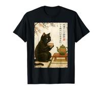Tea time with a Black Cat Drinking Tea Japanese Art T-Shirt