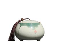 Tea Tin Household Ice Crackle Canister With Lid Chinese Hand-painted Sealed Storage Decoration Jar(Green)