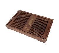 Tea Tray, Drainage Water Storage, Copper Corners, Orchid Pattern, Wood Material, Good Gift, Chinese Gongfu Tea Serving Tray with Drainage Water Storage for Kungfu Tea Set