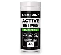 Tea Tree Oil Active Wipes [45 Ct] Cleansing Face and Body Wipe for Men and Women - Biodegradable & Rinse Free: No Shower, No Bath, No Problem - Gym Friendly Travel Container