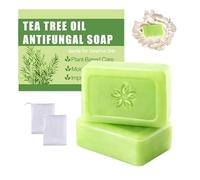 Tea Tree Oil Antifungal Soap，Pouch Lather Net ，Natural Organic Bath Soaps,Handmade Soap Bar for Face and Body，Cold Process, Soothing Hydrating Body Wash for Clear Healthy Skin（2PCS ）