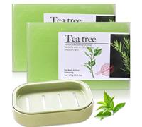 Tea Tree Oil Soap - 2PCS Tea Tree Soap Bar with soap Box - Natural Soap Bars for Face Body - Moisturising Body soap for Deep Cleansing & Hydration, Preventing Spots Acne, Refreshing Body Odour