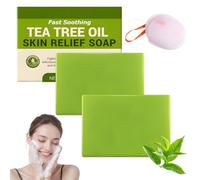Tea Tree Oil Soap Bar 2 Pcs Tea Tree Soap for Face Body Hand, Natural Essential Oils Acne soap for Women Men, Controls Oil, Clears Pores, Prevents Breakouts, Soothes Fresh Skin, Athlete's Foot