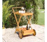 Tea Trolley Natural Acacia Wood Oil Finish 54x87x90cm Brown 2-Tier Wheels Small