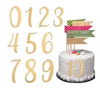 Teaaha 10 PCS Gold Happy Birthday Cake Topper Number Acrylic Cake Topper with 0-9 Numbers Mirrored Gold Picks Gold Cake Decorations for Birthday Party Wedding Anniversary(Number)