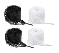 Teaaha 2 Pair 3cm Wide Lace Shoelaces Ribbon Shoe Laces for Sneakers, Fancy Hollow Flat Shoe Strings 120cm Long for Women(White/Black)