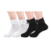 Teaaha 2 Pairs Frilly Socks Women Ruffle Sock White and Black Lace Ruffles Ankle Socks Cotton Cute Princess Ruffled Sock for Girls Toddler Frilly Dress