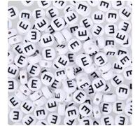Teaaha 200PCS Letter Beads 4x7mm Acrylic Alphabet Bead for Bracelets, White Round Vowel Letters E Bead Friendship Bracelet Kit Craft DIY Jewelry Necklaces Making Supplies Letter Pony Beads