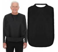 Teaaha Black Stretchable Adult Bibs with Waterproof Protection, Crumb Catcher Washable Clothing Bib with Crumb Catcher for Elderly Dining