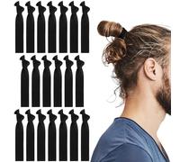 Teaaha Mens Hair Ties 20 PCS Black Knotted for Guys, No Damage With Long Hair, Curly Thick Elastic Bands, No Crease Man Bun, Perfect for Men