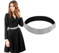 Teaaha Silver Belt Rhinestone Elastic Sequin Belts for Women, Stretch Wasit Belt Waistband Elegant Crystal Wedding Belts for Formal Dress