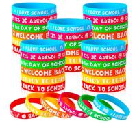 TeaATiCh 36PCS Welcome Back to School Bracelets Silicone Wristbands | First Day of School Gifts Rubber Wristbands,Gifts Prizes for Students Teens Semester Begins Party Decoration