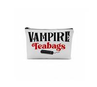 Teabags Design White Zip Pouch - Gothic Novelty Cosmetic Organiser for Makeup Travel Essentials, Black Theme Funny Bag for Women Girls, Small Fabric Storage Case with Black Trim
