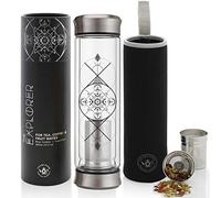 Teabloom All-Beverage Tumbler - 14 oz / 400 ml - Double Wall Insulated Glass Travel Flask - Hot Tea & Cold Brew Coffee Thermos Flask - Insulated Water Bottle - Removable Sleeve