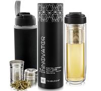 Teabloom All-Beverage Tumbler - Insulated Borosilicate Glass Travel Bottle with Controlled Infuser for Hot Tea, Cold-brew Tea/Coffee, Fruit-Infused Water - The Innovator (15oz/450ml)