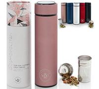Teabloom All-Purpose Beverage Tumbler / 480 ml/Brushed Metal Insulated Water Bottle/Tea Tumbler/Travel Bottle/Cold Brew Coffee Mug/Extra-Fine Two-Way Infuser/Rose Gold