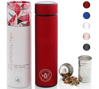 Teabloom All-Purpose Beverage Tumbler / 480 ml/Brushed Metal Insulated Water Bottle/Tea Tumbler/Travel Bottle/Cold Brew Coffee Mug/Extra-Fine Two-Way Infuser/Ruby Red