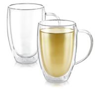 Teabloom Double Walled Mugs - 12 oz / 350 ml - Set of 2 Insulated Glass Mugs for Tea, Coffee, and More - Clear Bliss Collection
