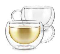 Teabloom Modern Classic Insulated Cups - 6 oz / 200 ml - Set of 2 Double Walled Glass Cups for Tea or Coffee