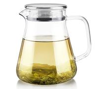 Teabloom One-Touch Tea Maker - 2-in-1 Teapot & Kettle with Stainless Steel Filter Lid - 27 Oz Borosilicate Glass Teapot