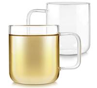 Teabloom Set of Two Premium Borosilicate Glass Cups - 8 Ounces / 240 ml - Stain-free and Microwave Safe