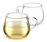 Teabloom Set of Two Premium Borosilicate Glass Tea Cups - 7 oz / 207 ml - Stain-free and Microwave Safe - Blossoms Collection