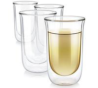 Teabloom Tulip Insulated Glasses for Tea, Coffee and other Beverages - Double Walled Borosilicate Glass Keeps Drinks Hot/Cold, 12 oz (Set of Four)