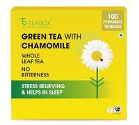 Teabox Chamomile Green Tea for Stress Relief & Good Sleep, Made with 100% Whole Leaf & Natural Chamomile Flowers, 100 Silken Pyramid Tea Bags