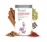 Teabox Fresh Kashmiri Kahwa Saffron (Kesar) Green Tea | Green Tea Handblended With Natural Saffron, Almond, Cardamom & Cloves | 100% Natural Ingredients, 100 Grams - Loose Leaves