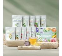 Teabox Wellness Test Pack 10 Exquisite Teas Inspired by Ancient Ayurvedic Wisdom Premium Herbal and Green Tea Collection (Includes Valencia Glass Teacup and Elegant Ball Infuser)