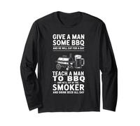 Teach A Man to BBQ Meat Smoking Grilling Meat Smoker Long Sleeve T-Shirt