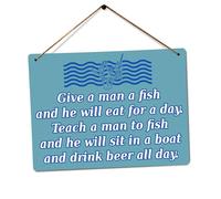 Teach A Man To Fish Quote - Metal Wall Sign Plaque (Medium - Twine)