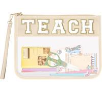 Teach Chenille Letter Clear Makeup Bag, Monogram PVC Zipper Pouch with Wristlet, Travel Cosmetic Bag, Perfect Graduation & Retirement Gift for Women Teachers