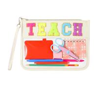 TEACH Chenille Letter Clear Makeup Bag Teacher Appreciation Gifts Travel Cosmetic Bag Monogram PVC Clear Zipper Pouch Portable Toiletry Storage Bags Graduation Retirement Gifts for Women Girls