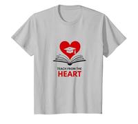 Teach from The Heart Inspirational Teacher, Teacher T-Shirt, Kids, Silver, 12 Years