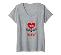 Teach from The Heart Inspirational Teacher, Teacher V-Neck T-Shirt, Women, Heather Grey, L