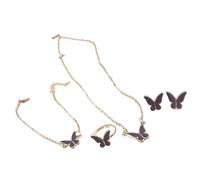 [TEACH] Graceful butterfly necklace ring earring set provides a touch of charm for versatile styling options