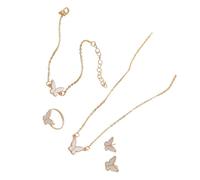 [TEACH] Graceful butterfly necklace ring earring set provides a touch of charm for versatile styling options