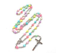 [TEACH] Heart Bead Rosary Cross Necklace for Daily Wear and Rituals, Free Size