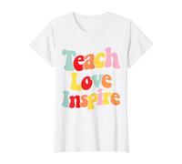 Teach Love Inspire First Day Back to School Teachers Value Graphic T-Shirt, Women, White, XS