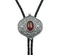[TEACH] Men's Bolo Tie Western Carved Stone Cowboy Pendant Shirt Chain Collar Neck Leather Covered Rope Jewelry Necklace